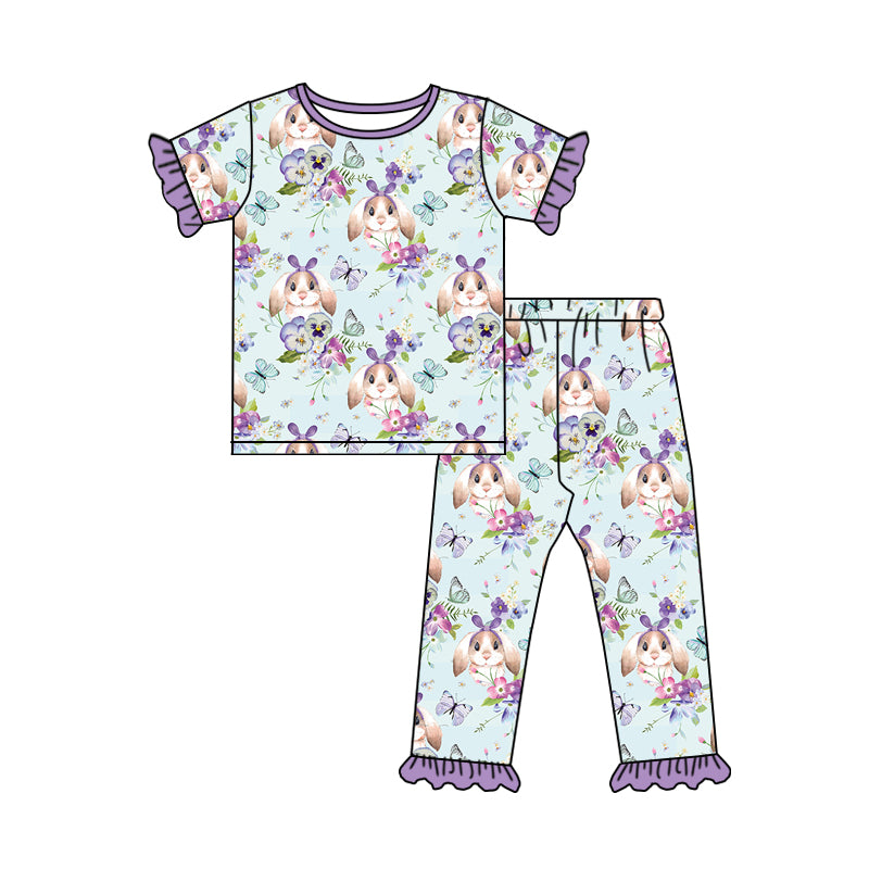 Baby Girls Easter Bunny Purple Shirts Pants Pajamas Clothes Sets Preorder