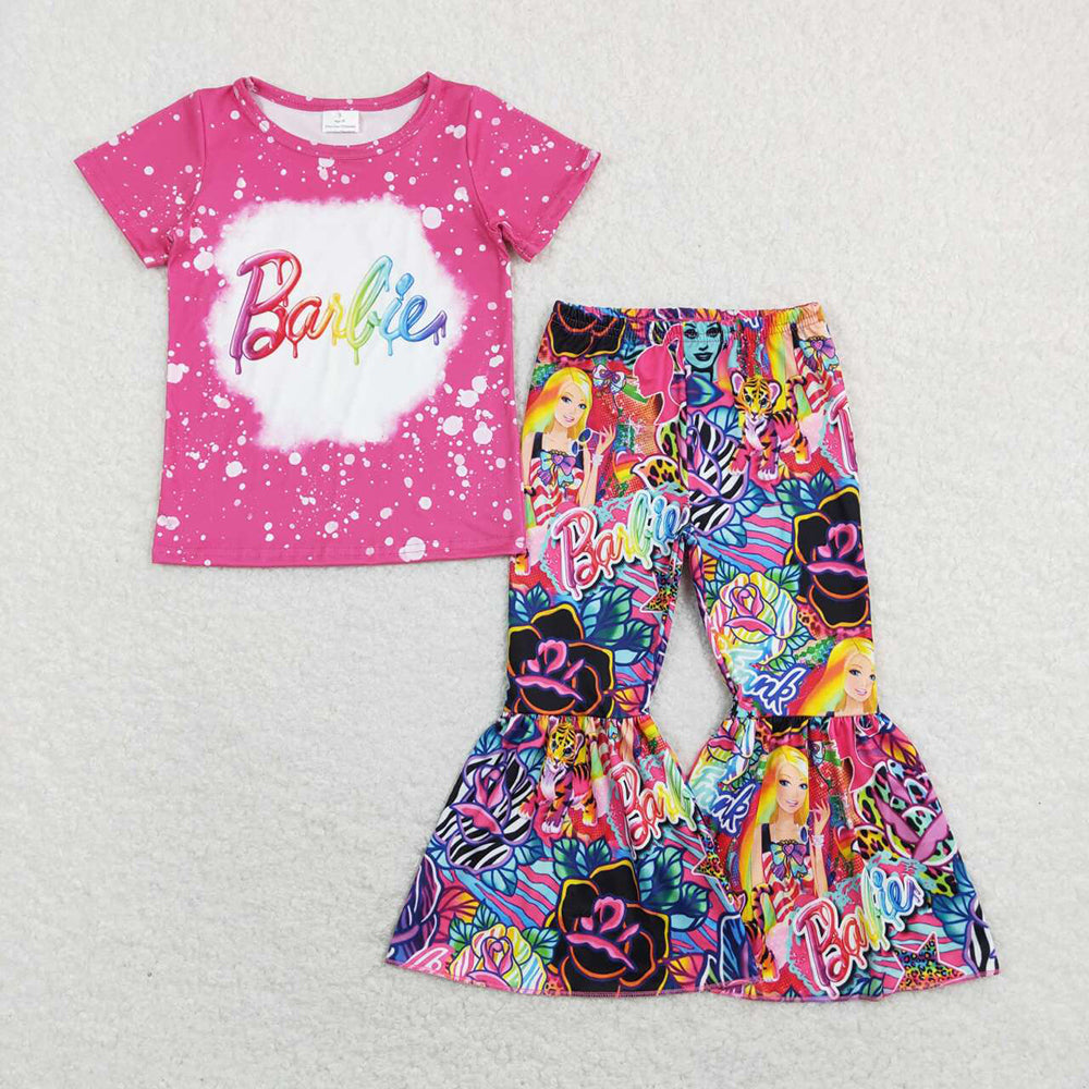 Sibling Baby Girls Doll Short Sleeve Shirts Bell-Bottom Pants Clothes Sets