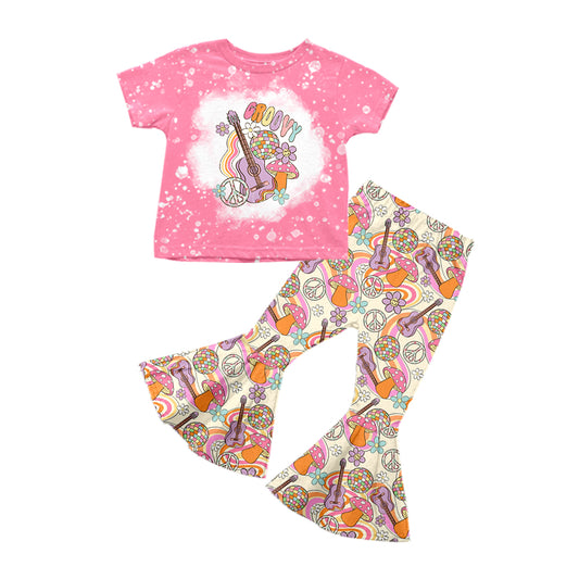 Baby Girls Pink Groovy Guitar Western Shirts Bell Pants Clothes Sets Preorder