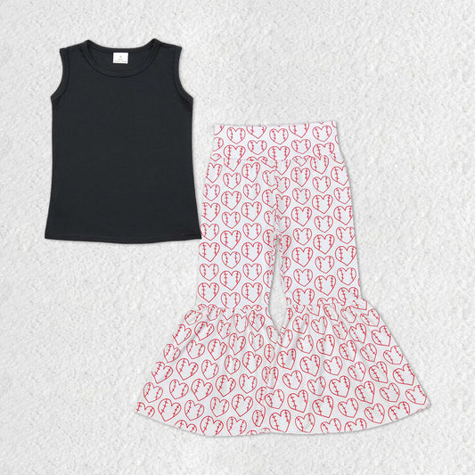 Baby Girls Black Sleeveless Tops Baseball Bell Pants Clothes Sets