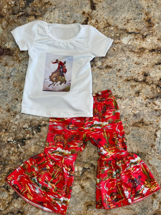 Baby Girls Rodeo Short Sleeve Shirt Western Bell Pants Clothes Sets Preorder