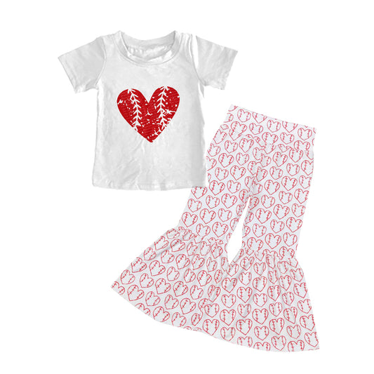 Baby Girls Baseball White Shirt Top Bell Pants Clothes Sets Preorder