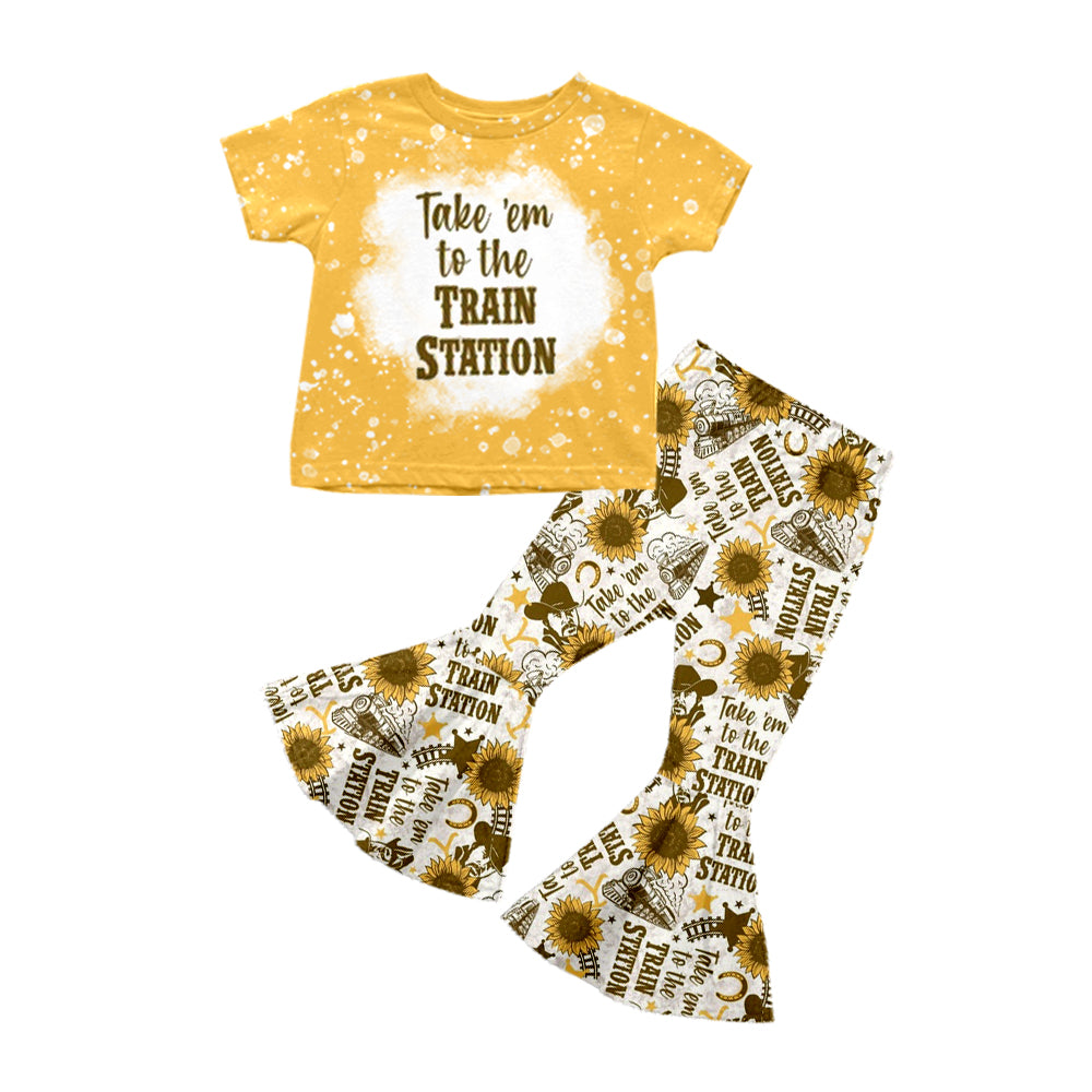 Baby Girls Singer Sunflower Shirt Bell Pants Clothes Sets Preorder