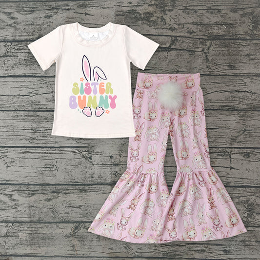 Baby Girls Easter Sister Bunny Shirt Top Bell Pants Clothes Sets