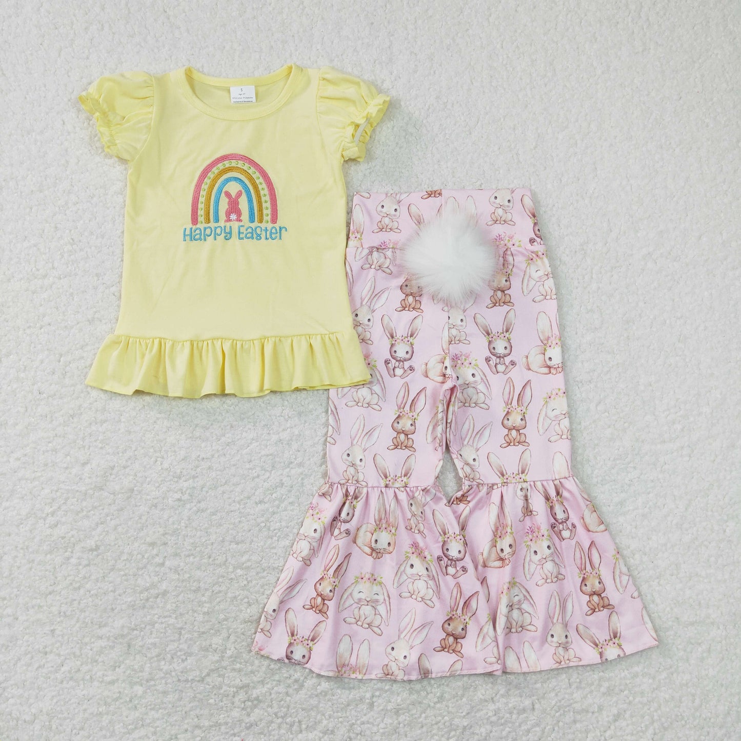 Sibling Baby Kids Embroidery Rabbits Eggs Jesus Top Pants Easter Clothes Set
