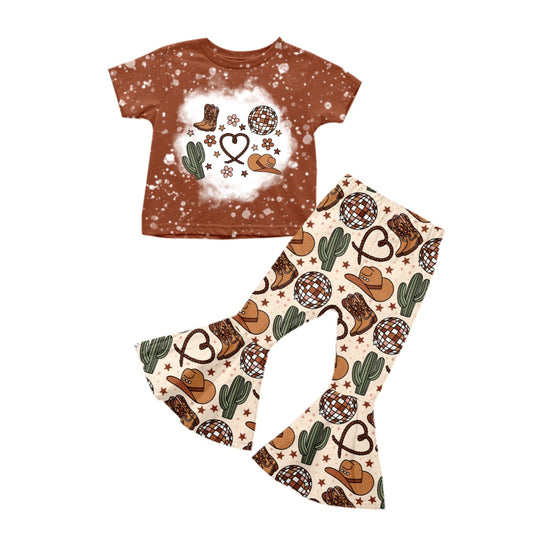 Baby Girls Brown Cactus Shirt Top Bell Pants Western Clothes Sets Preorder