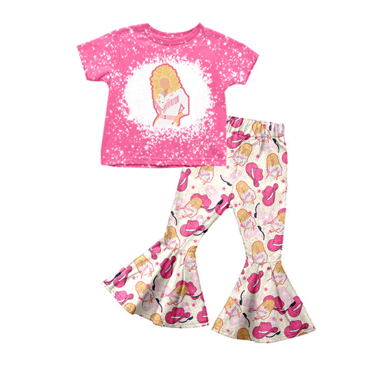 Baby Girls Pink Bleached Singer Shirt Top Bell Hats Pants Clothes Sets Preorder