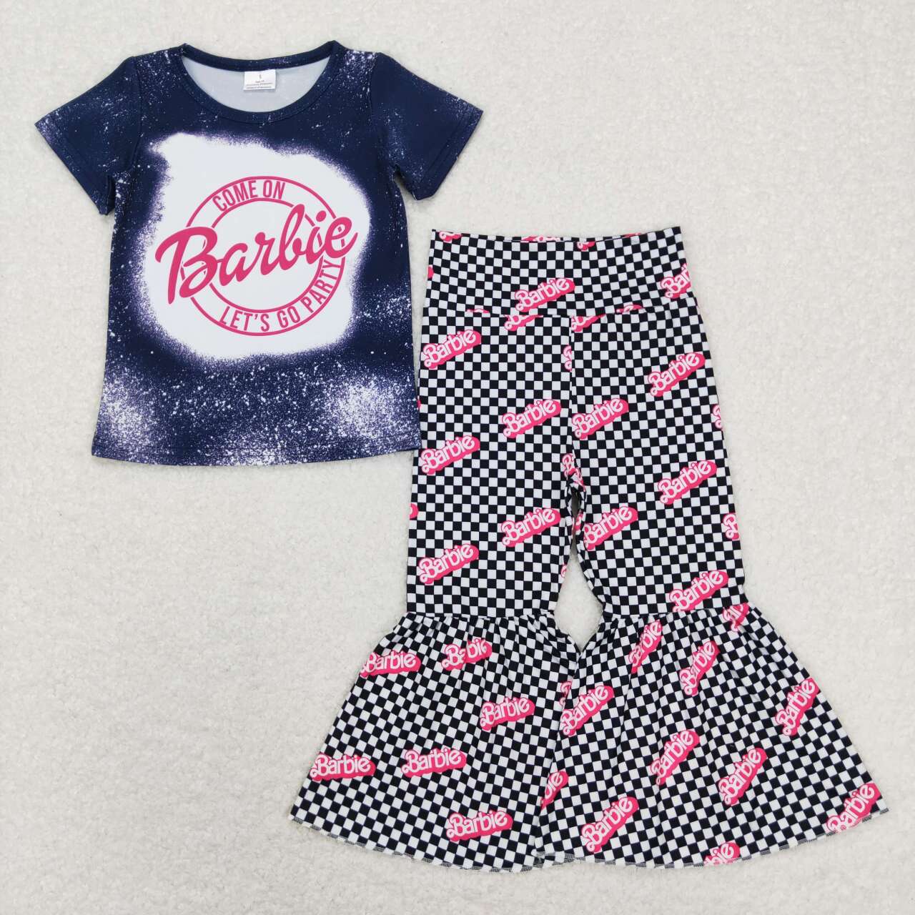 Baby Girls Party Doll Shirts Tops Black Checkered Bell Pants Clothes Sets