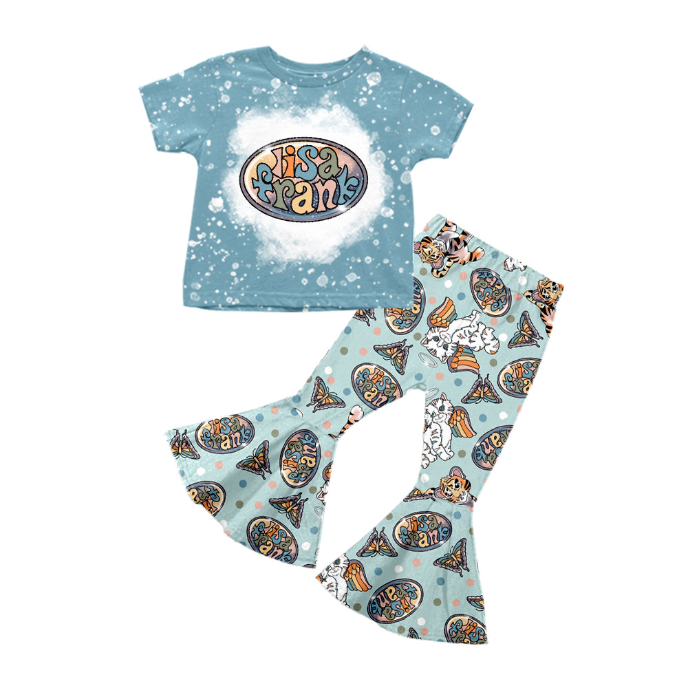 Baby Girls Animal Cat Bleached Tee Top Bell Pants Clothes Sets Preorder