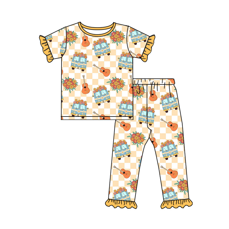 Baby Girls Flowers Guita Shirts Pants Pajamas Clothes Sets Preorder