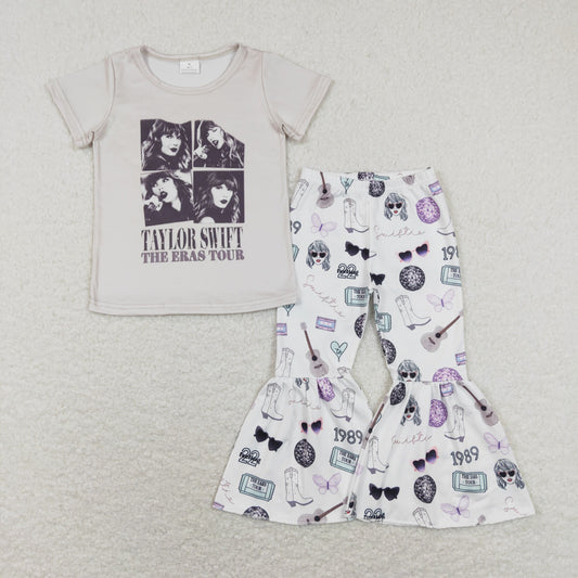 Baby Girls Grey Singer Pictures Shirt Top Bell Pants Clothing Sets