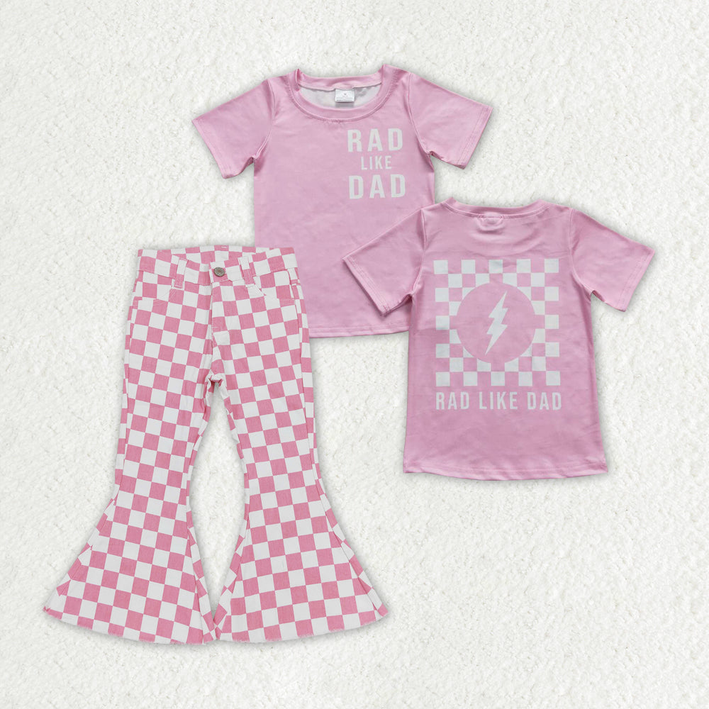 Baby Girls Pink Dad Shirt Checkered Denim Jeans Pants Clothes Sets