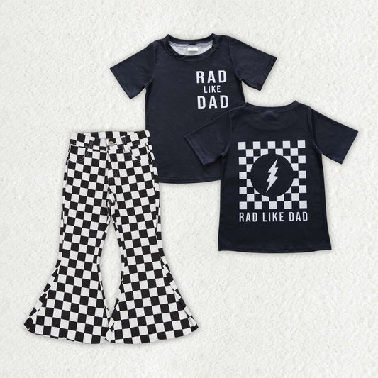 Baby Girls Like Dad Shirt Black Checkered Denim Jeans Pants Clothes Sets