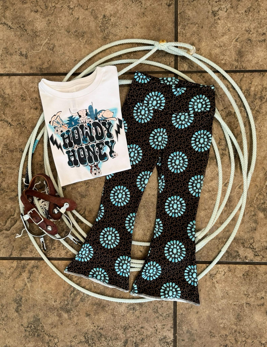 Baby Girls Howdy Honey Shirt Turquoise Bell Pants Western Clothes Sets Preorder