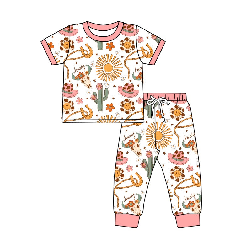 Baby Girls Cactus Cow Skull Shirts Top Pants Pajamas Clothes Sets Preorder