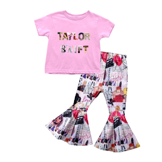 Baby Girls Pink TS Singer Short Sleeve Top Bell Pants Clothes Sets Preorder