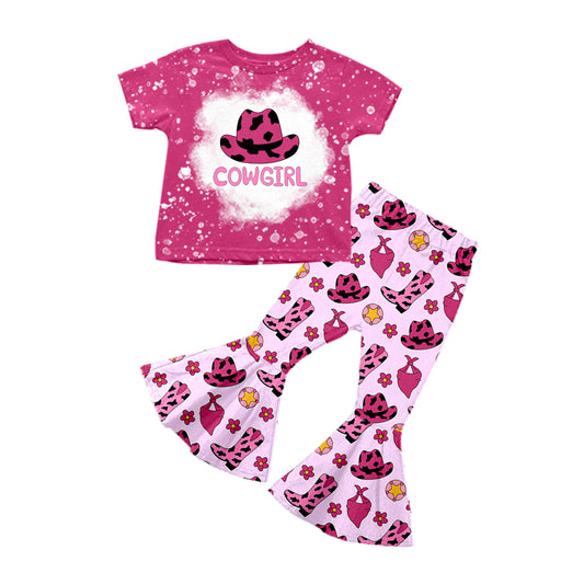 Baby Girls Cowgirl Shirt Top Western Boots Bell Bottom Pants Clothes Sets Preorder