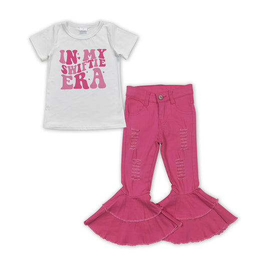 Baby Girls Singer Era Shirt Pink Distressed Bell Denim Jeans Pants Clothes Sets
