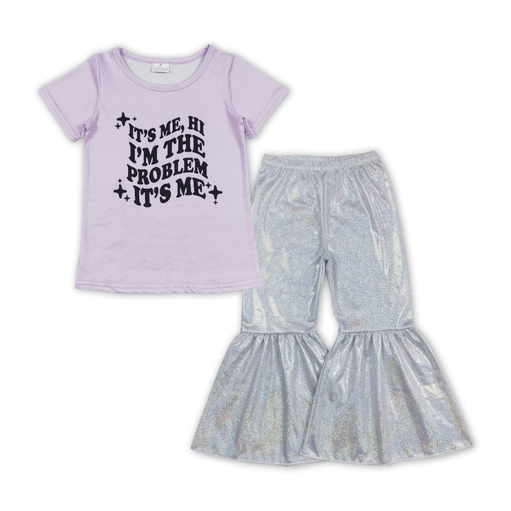 Singer Problem Baby Girls Tee Shirts Tops Silver Sparkle Bell Pants Clothes Sets