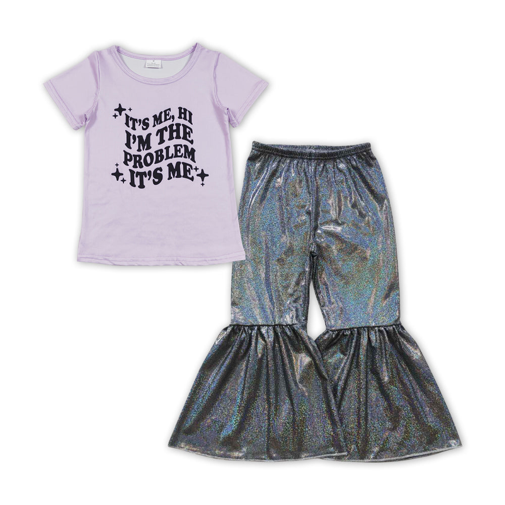 Singer Problem Baby Girls Tee Shirts Tops Black Sparkle Bell Pants Clothes Sets