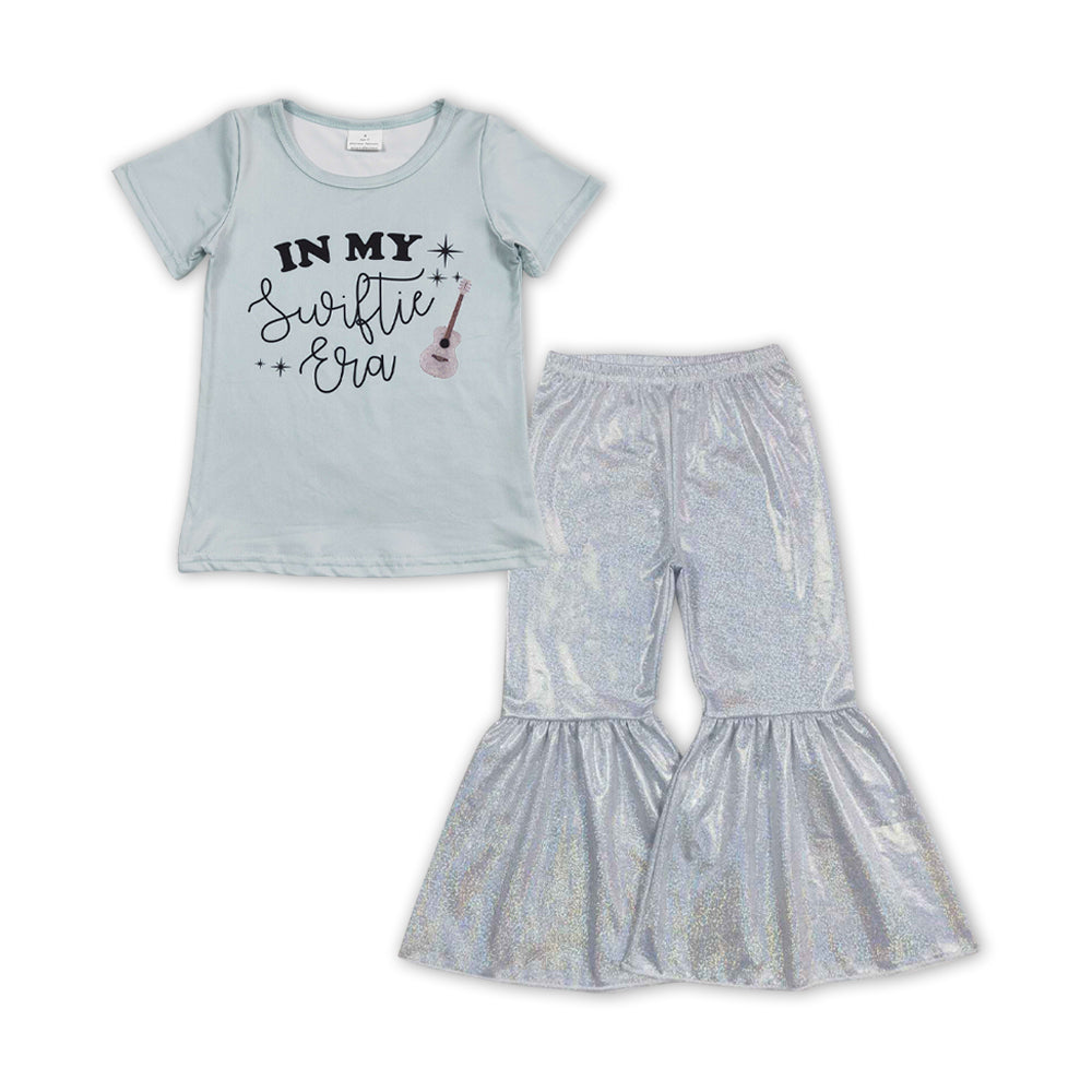 Singer Baby Girls Tee Shirts Tops Silver Sparkle Bell Pants Clothes Sets