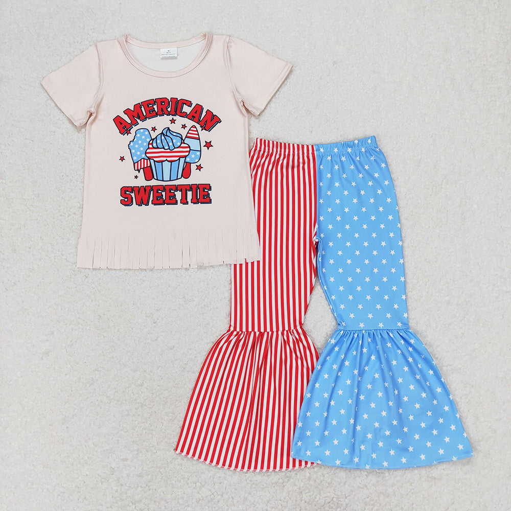 Sibling Baby Girls 4th Of July Bell Pants Outfits Clothes Sets