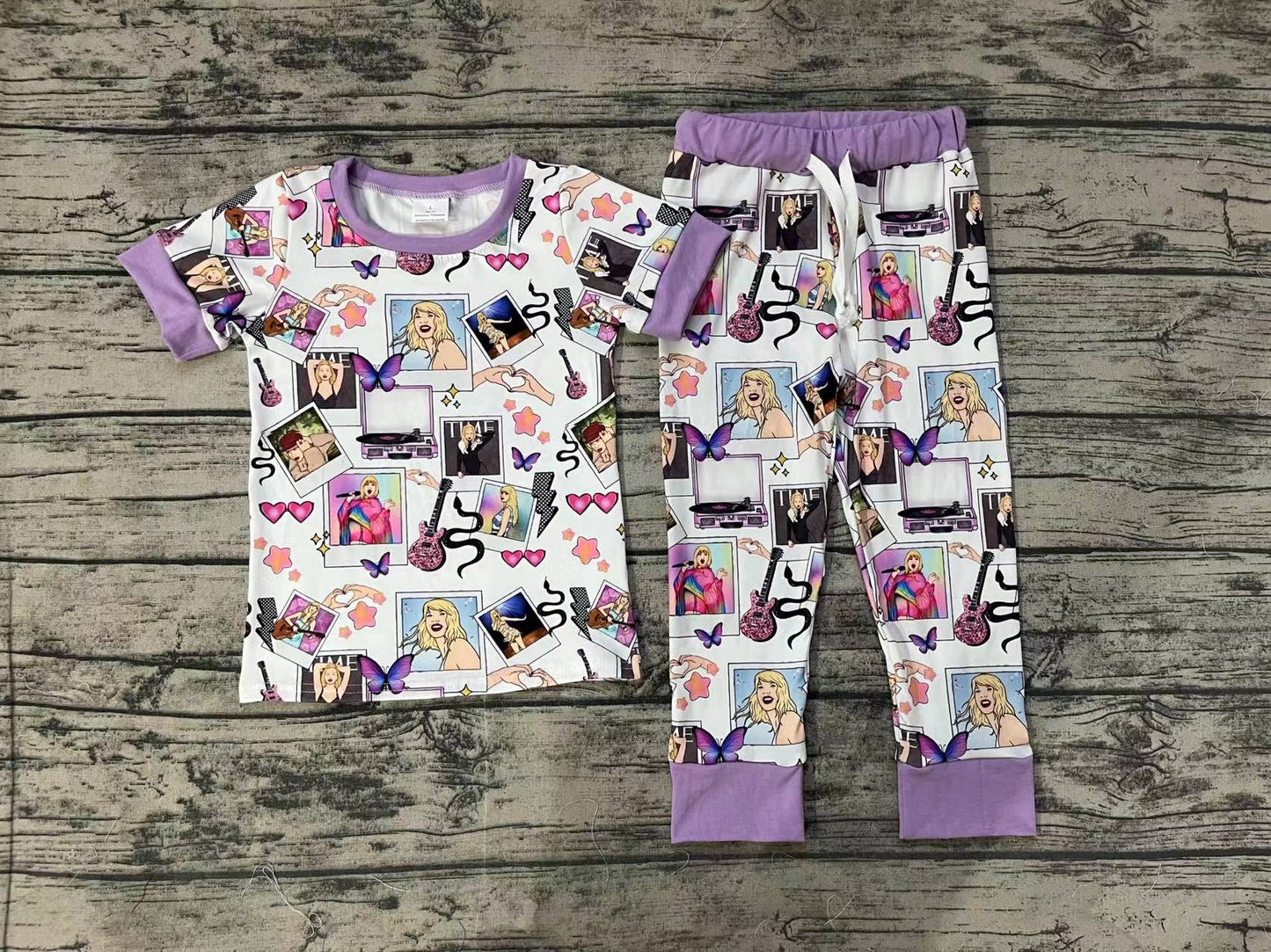 Baby Girls Purple Singer Hearts Tee Shirt Top Pants Pajamas Clothes Sets