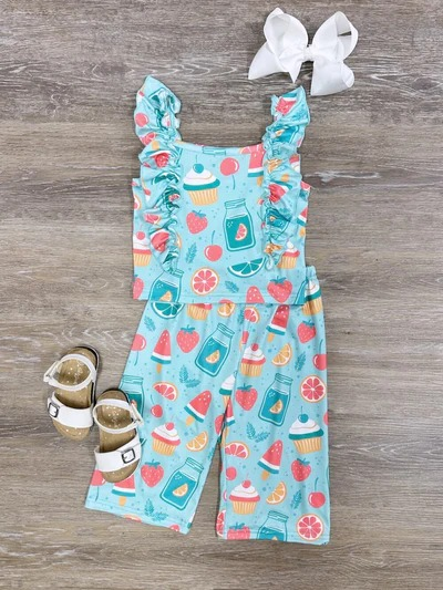 Baby Girls Cakes Bottles Ruffle Shirt Pants Clothes Sets Preorder