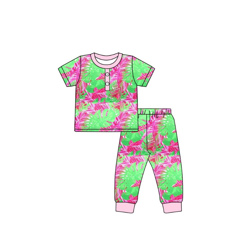 Baby Girls Pink Green Wild Shirts Pants Pajamas Clothes Sets Preorder