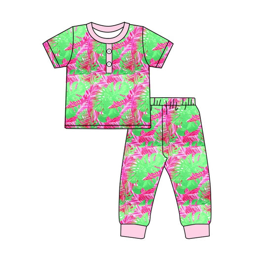 Adult Women Pink Green Wild Shirt Pants Pajamas Clothes Sets Preorder