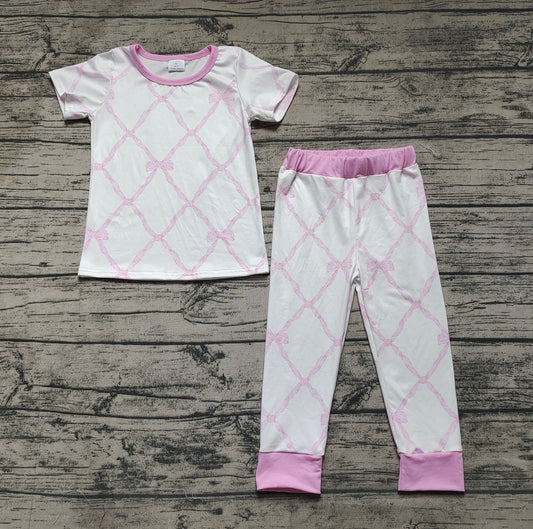 Baby Girls Bamboo Pink Bows Shirt Pants Pajamas Clothes Sets