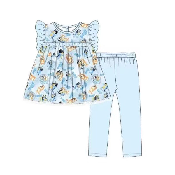 Baby Girls Blue Dogs Tunic Top Legging Clothes Sets Preorder(moq 5)