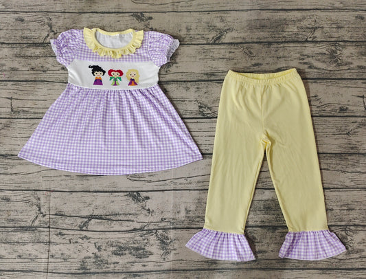 Baby Girls Purple Checkered Halloween Witches Tunic Ruffle Pants Clothes Sets
