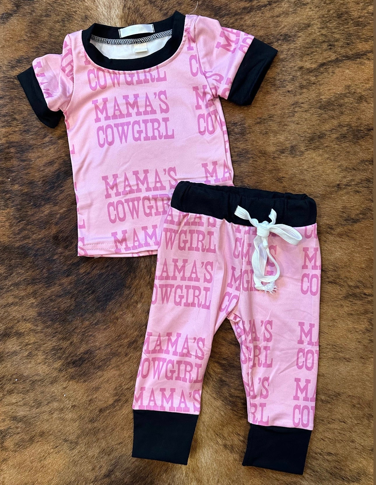 Baby Girls Pink Mama's Cowgirl Shirt Pants Pajamas Clothes Sets Preorder