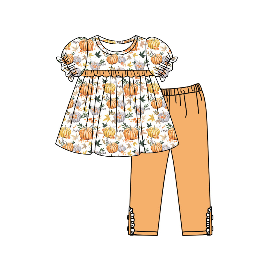 Baby Girls Orange Pumpkin Flowers Tunic Top Legging Clothes Sets Preorder