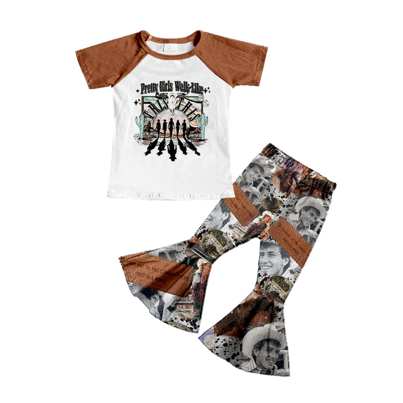 Baby Girls Singer Brown Top Bell Bottom Pants Clothes Sets Preorder