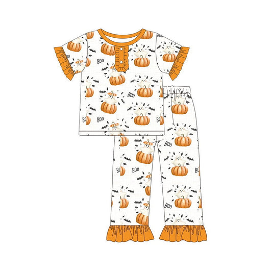 Baby Girls Halloween Pumpkin Tee Shirts Top Pants Pajamas Clothes Sets Preorder