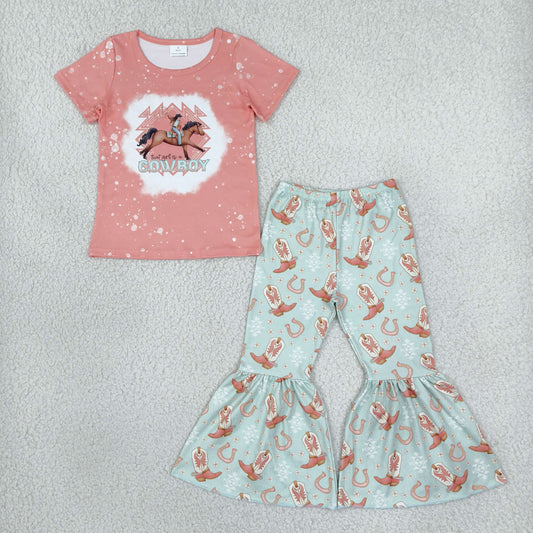 Baby Girls Cowboy Rodeo Boots Top Bell Bottom Pants Western Clothes Sets
