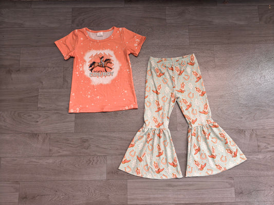 Baby Girls Cowboy Rodeo Shirt Boots Bell Pants Outfits Clothes Sets Preorder