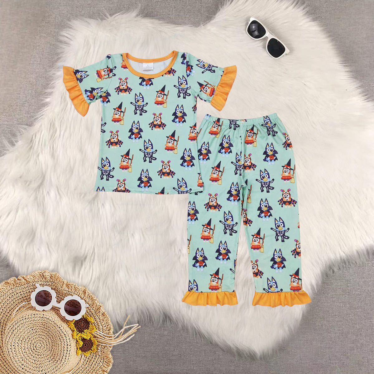 Sibling Baby Kids Short Sleeves Cartoon Dogs Top Pants Halloween Pajamas Clothes sets
