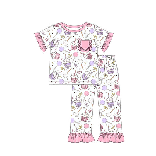 Baby Girls Cup Cake Pockets Tops Pants Pajamas Clothes Sets Preorder
