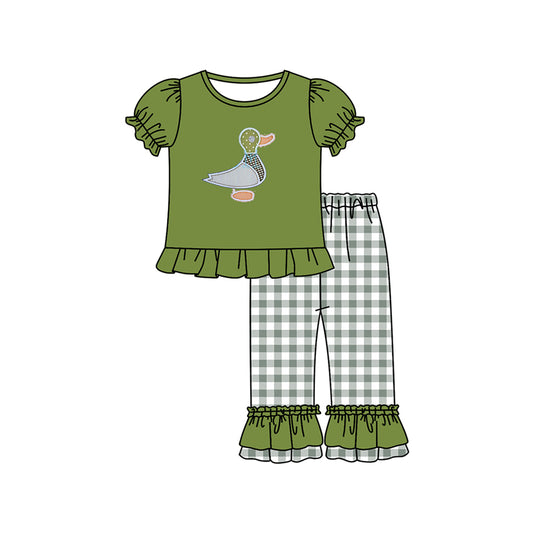 Baby Girls Duck Green Tops Ruffle Pants Outfits Clothes Sets Preorder