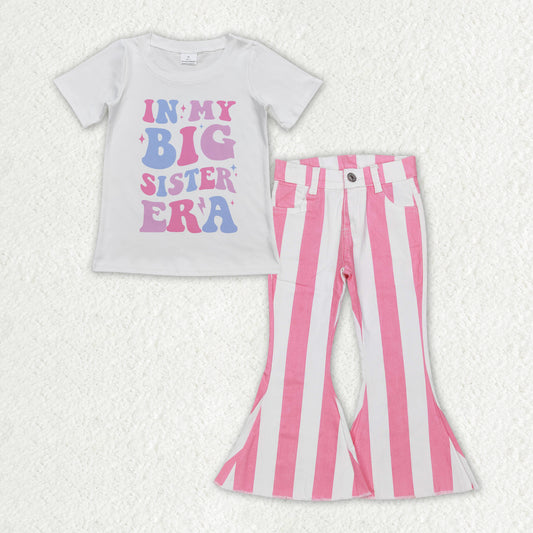 Baby Girls Big Sister Shirt Top Stripes Denim Jeans Pants Clothes Sets