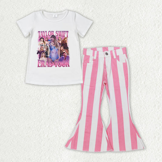 Baby Girls Concert Singer Shirt Top Stripes Denim Jeans Pants Clothes Sets