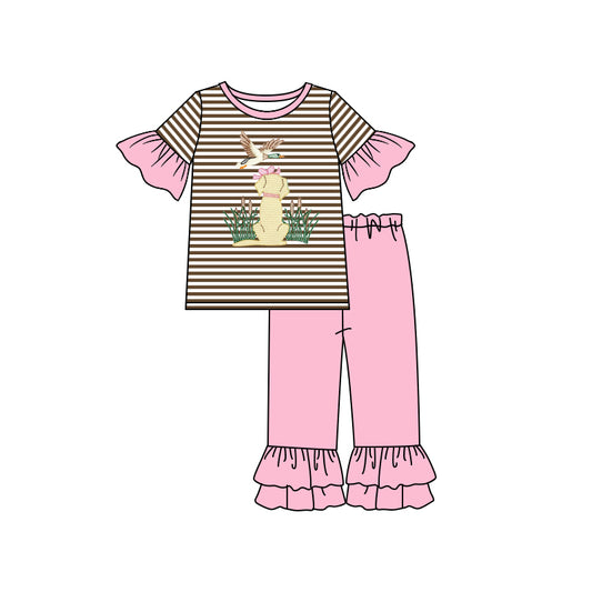 Baby Girls Dog Duck Shirt Ruffle Pants Clothes Sets Preorder