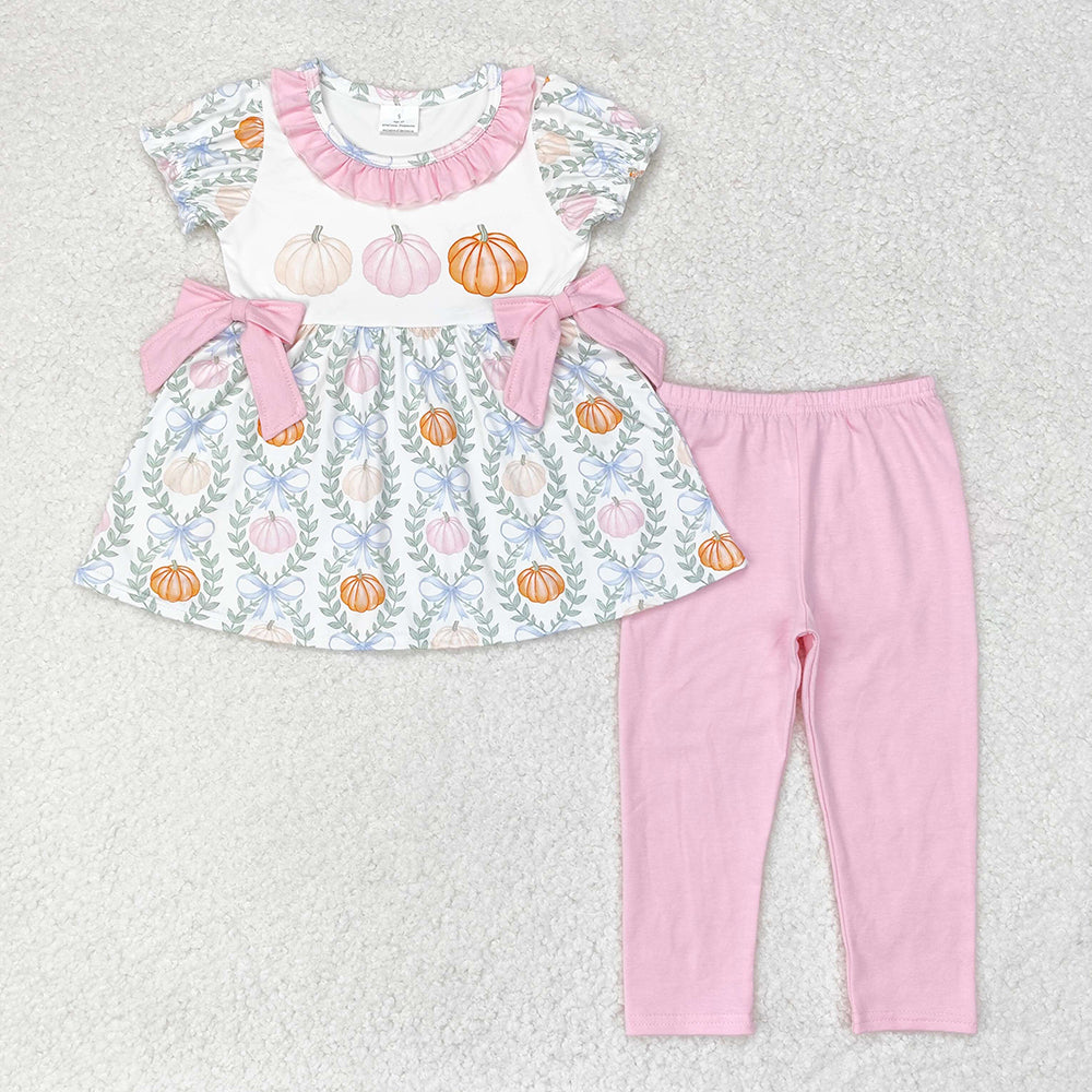 Baby Girls Pumpkin Bows Leaves Tunic Legging Clothes Sets