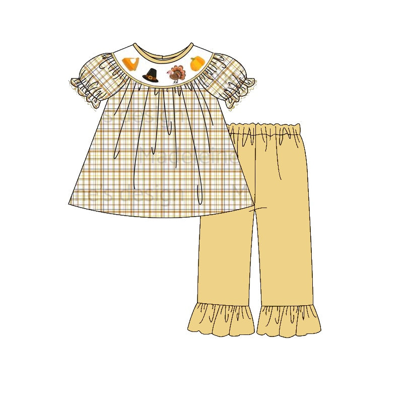 Baby Girls Thanksgiving Turkey Tunic Ruffle Pants Clothes Sets Preorder