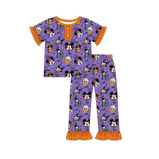 Baby Girls Halloween Cartoon Purple Top Pants Pajamas Clothes Sets Preorder