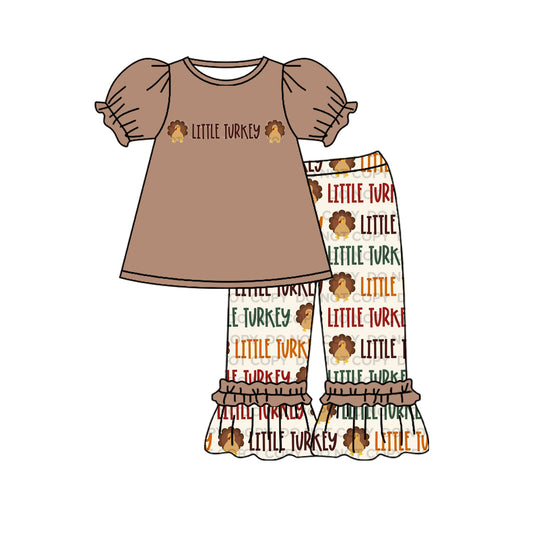 Baby Girls Thanksgiving Little Turkey Tunic Ruffle Pants Clothes Sets Preorder