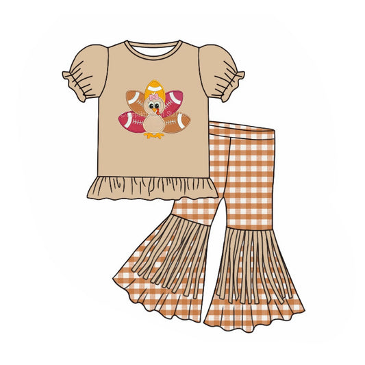 Baby Girls Thanksgiving Turkey Tee Top Bell Pants Clothes Sets Preorder
